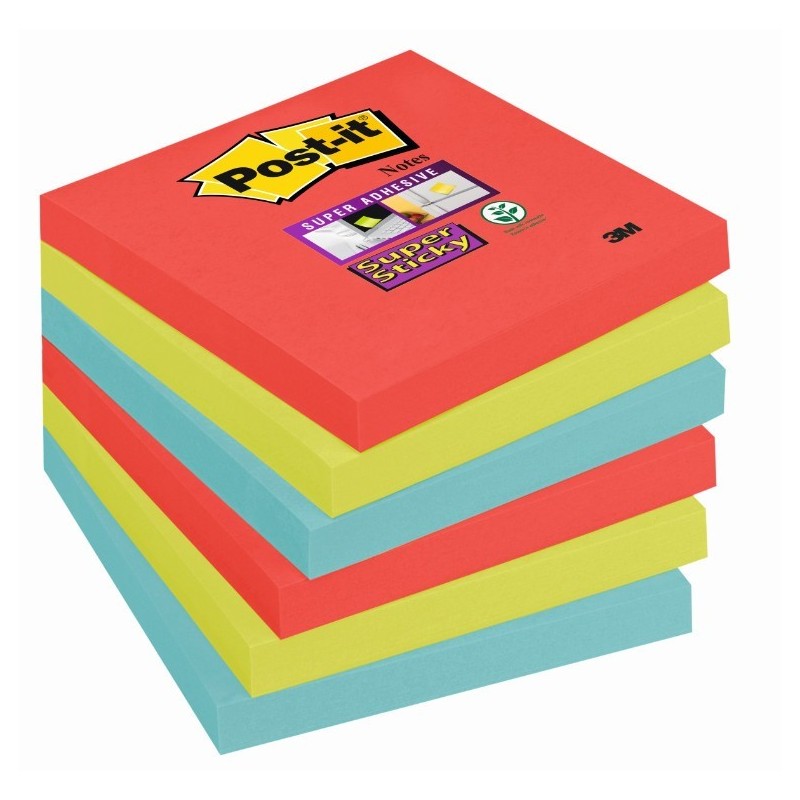 Bloczek samoprzylepny 654-6SS-JP Post-it® Super Sticky, sercowe kolory, 6 sztuk po 90 kartek, 76x76 mm