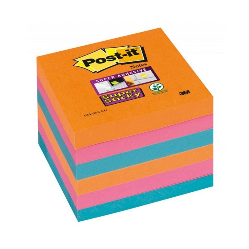 Bloczek samoprzylepny 654-6SS-EG Post-it® Super Sticky, iskrzące kolory, 6 sztuk po 90 kartek, 76x76 mm