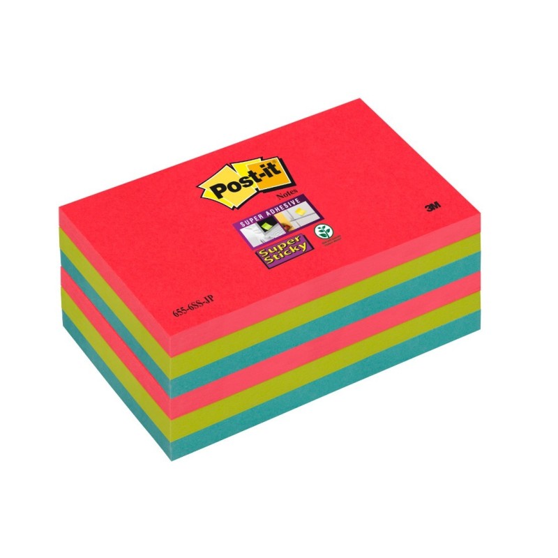 Bloczek samoprzylepny 655-6SS-JP Post-it® Super Sticky, sercowe kolory, 6 sztuk po 90 kartek, 76x127 mm