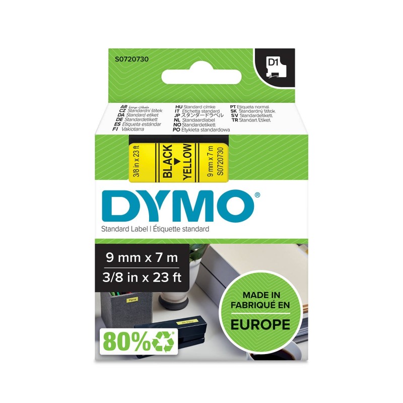 Taśma DYMO D1 9mm x 7m Żółta / Czarny nadruk S0720730 40918