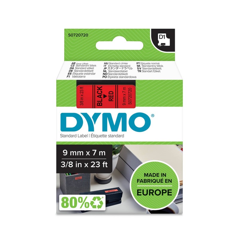 Taśma DYMO D1 9mm x 7m Czerwona / Czarny nadruk S0720720 40917