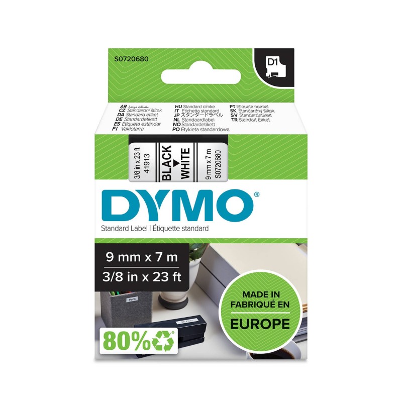 Taśma DYMO D1 9mm x 7m Biała / Czarny nadruk S0720680 40913