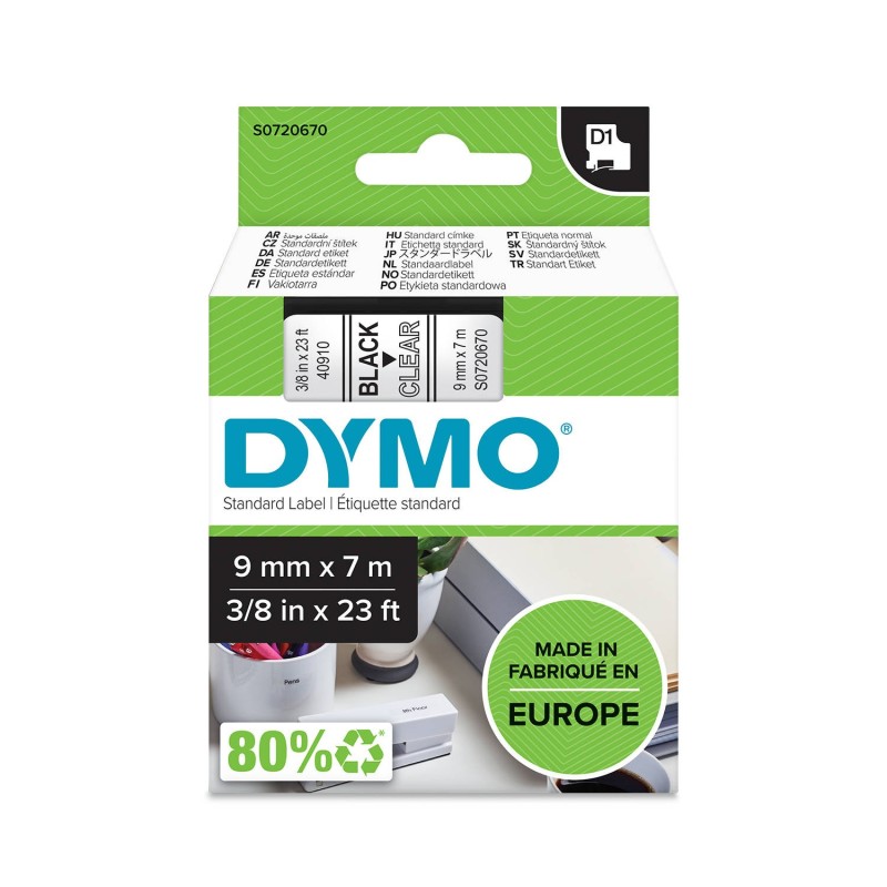 Taśma DYMO D1 9mm x 7m Przeźroczysta / Czarny nadruk S0720670 40910