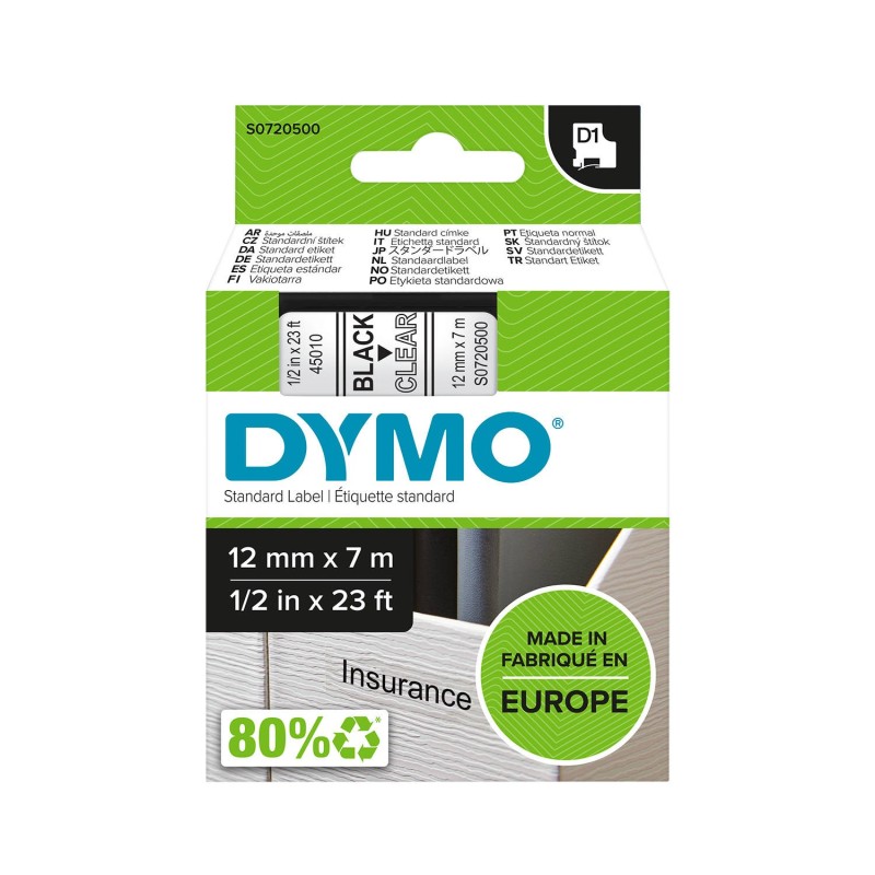 Taśma DYMO D1 12mm x 7m Przeźroczysta / Czarny nadruk S0720500 45010