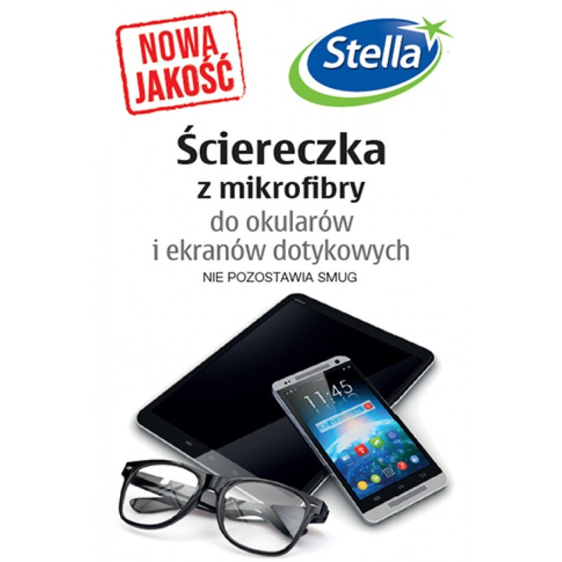 Ściereczka z mikrofibry STELLA, do okularów i ekranów dotykowych, 1 szt., biała z nadrukiem w logo Stella