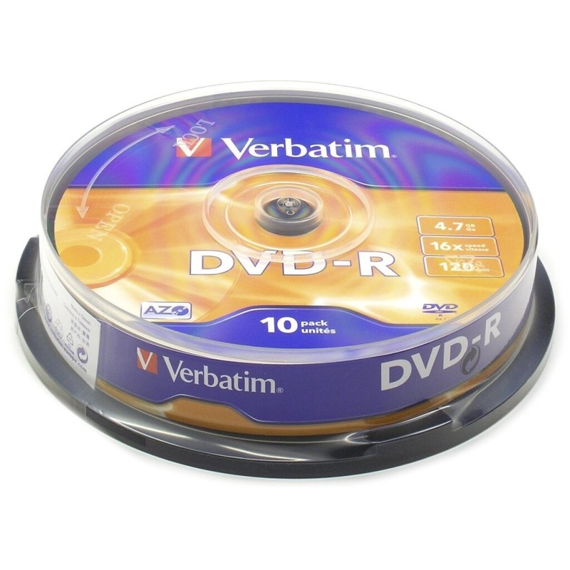 Płyta DVD-R VERBATIM AZO, 4,7GB, prędkość 16x, cake, 10szt., srebrny mat.