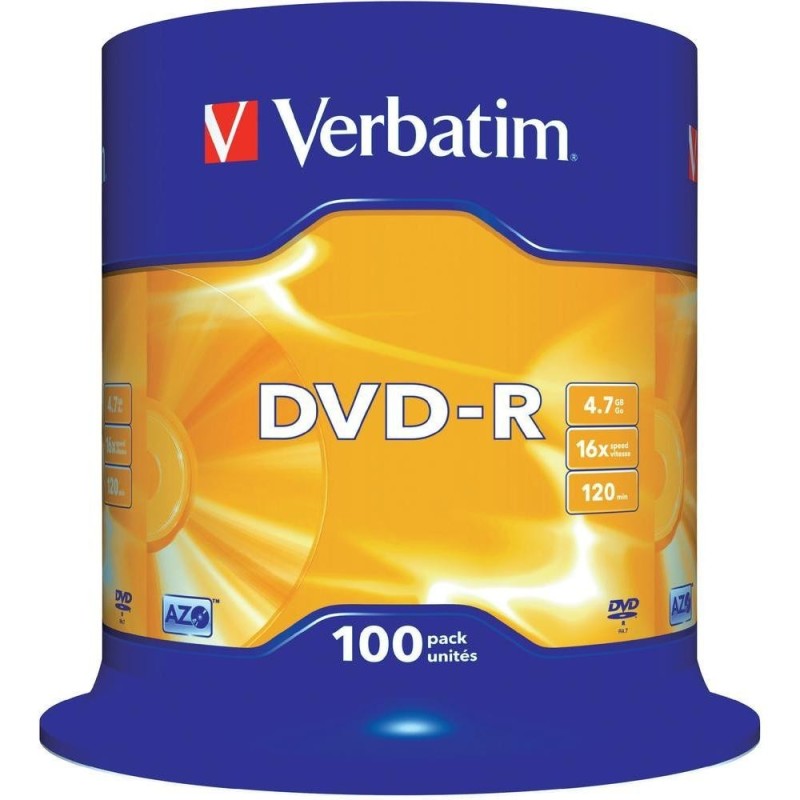Płyta DVD-R VERBATIM AZO, 4,7GB, prędkość 16x, cake, 1000szt., srebrny mat.