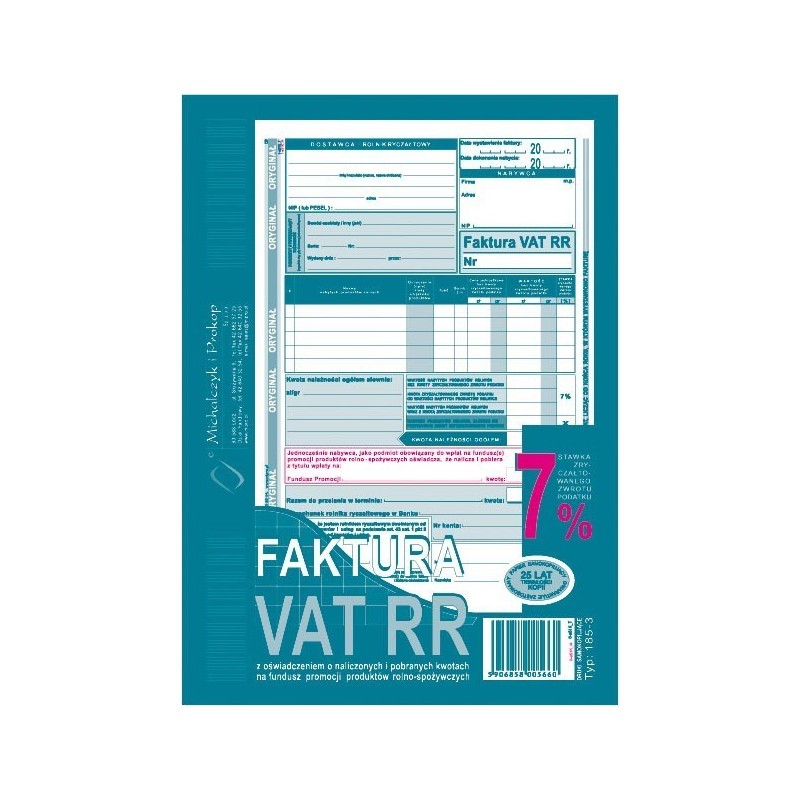 Faktura VAT RR MICHALCZYK I PROKOP A5 80 kartek