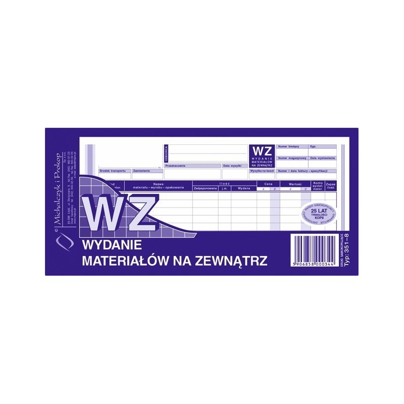 vWZ wydanie materiałów na zewnątrz MICHALCZYK I PROKOP 1/3 A4 80 kartek