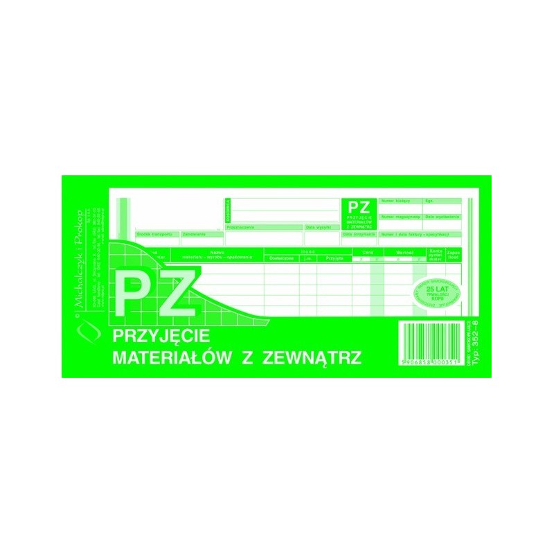 PZ przyjęcie materiałów z zewnątrz MICHALCZYK I PROKOP 1/3 A4 80 kartek