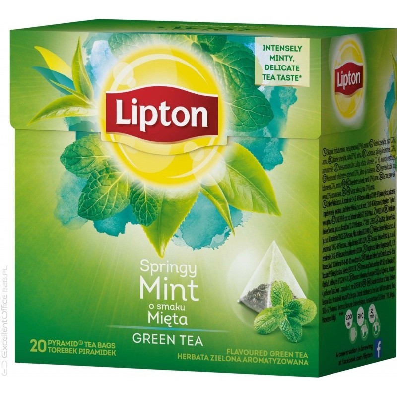 Herbata LIPTON piramidki 20 torebek zielona z miętą