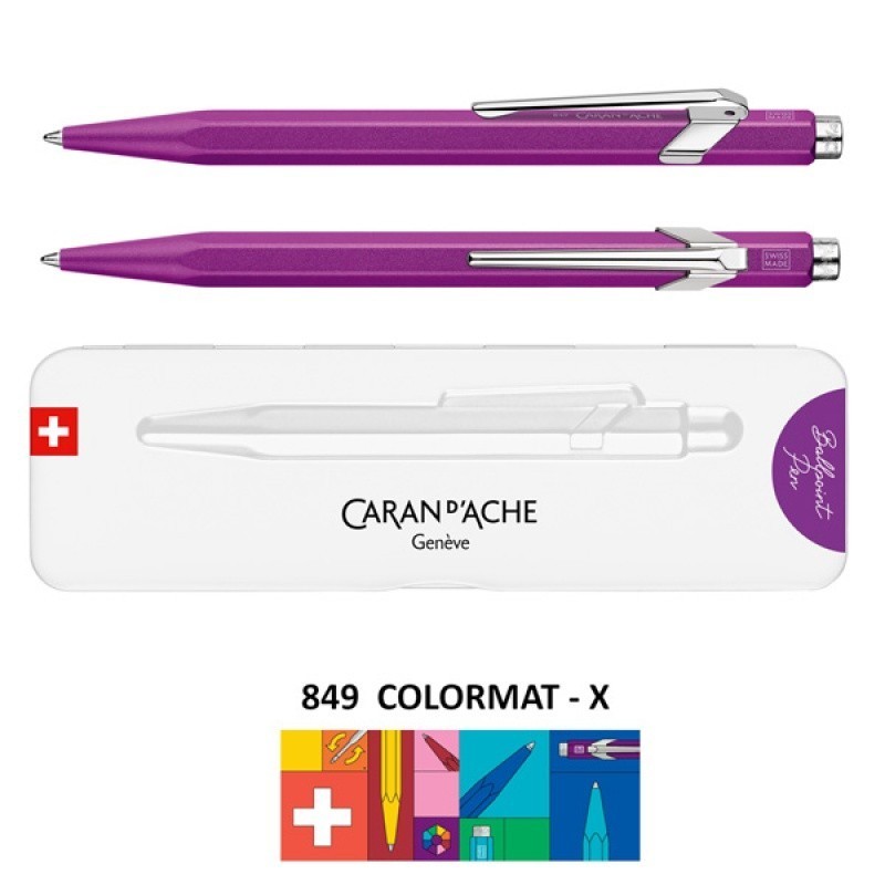 Długopis CARAN D'ACHE 849 Colormat-X, M, w pudełku, fioletowy
