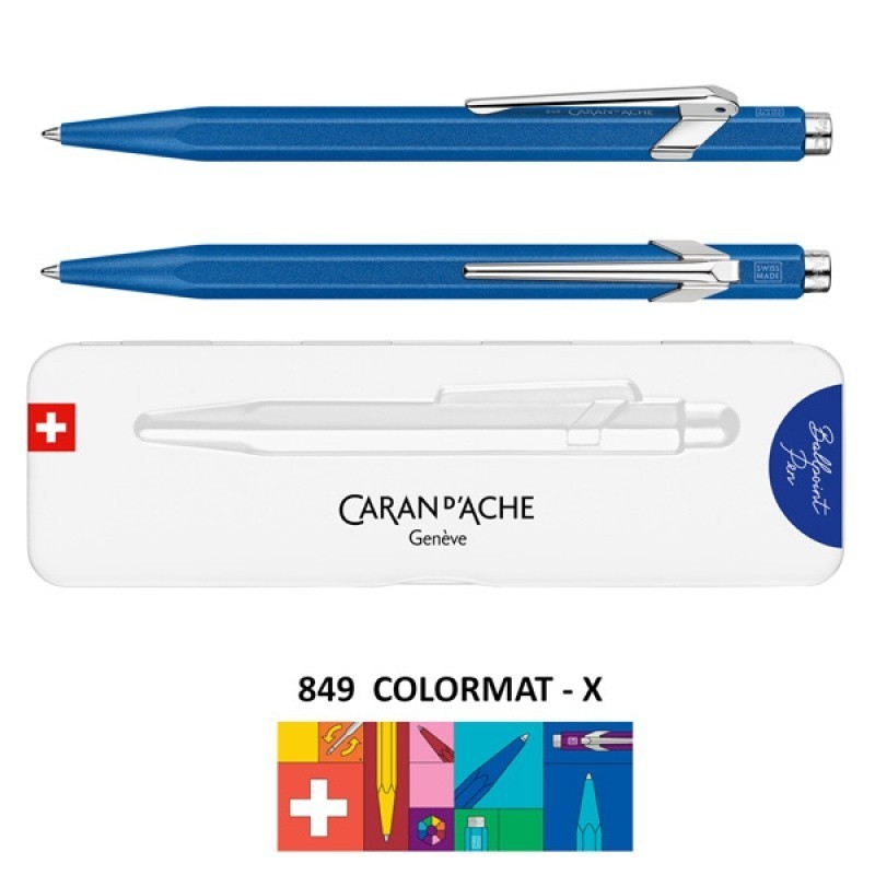 Długopis CARAN D'ACHE 849 Colormat-X, M, w pudełku, niebieski