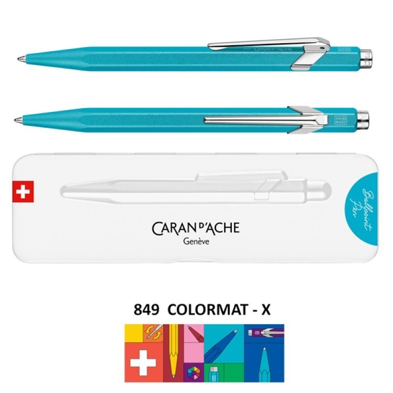 Długopis CARAN D'ACHE 849 Colormat-X, M, w pudełku, turkusowy