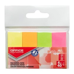 Zakładki indeksujące OFFICE PRODUCTS, papier, 20x50mm, 4x40 kart., zawieszka, mix kolorów neon
