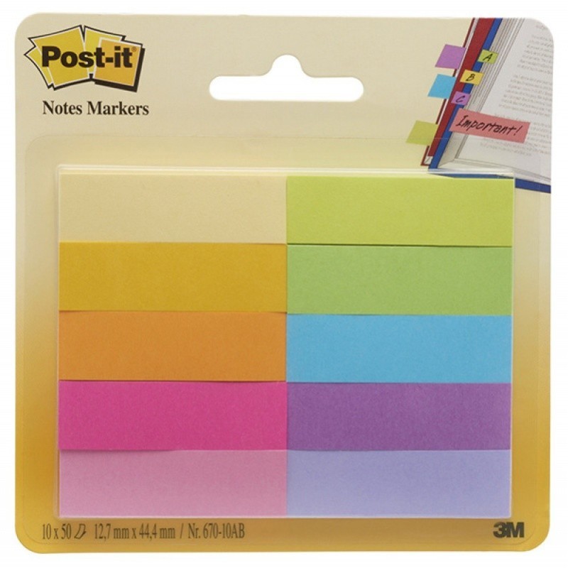 Zakładki indeksujące POST-IT (670-10AB), papier, 12,7x44,4mm, 10x50 kart., mix kolorów
