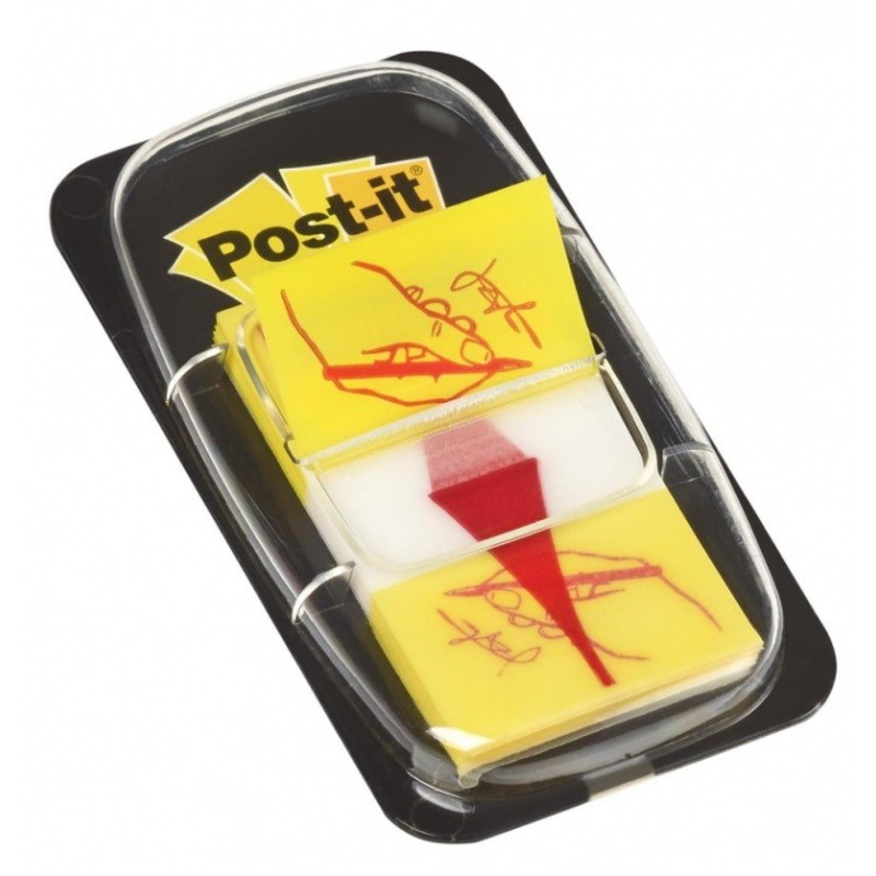 Zakładki indeksujące POST-IT z nadrukiem „ręka+ołówek” (680-31), PP, 25,4x43,2mm, 50 kart.