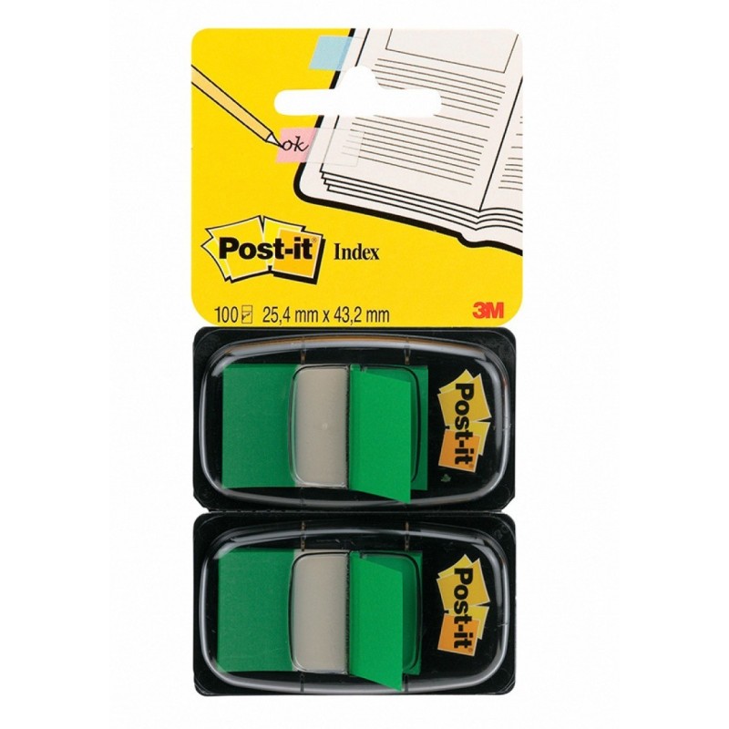 Zakładki indeksujące POST-IT (680-G2EU), PP, 25,4x43,2mm, 2x50 kart., zielone