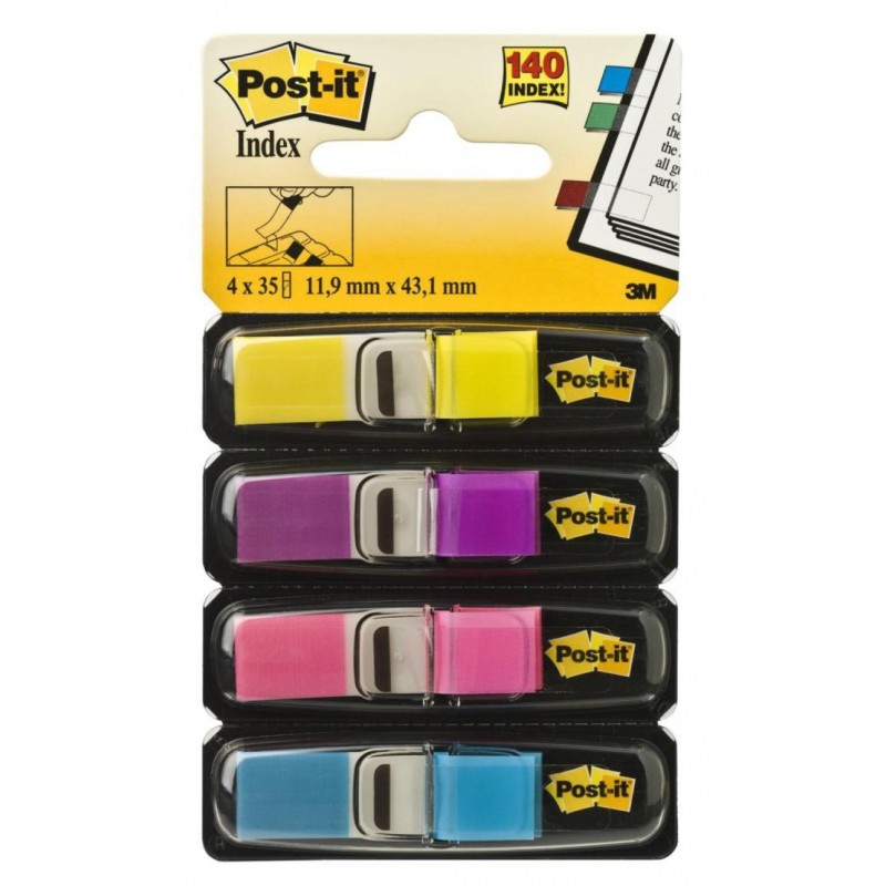 Zakładki indeksujące POST-IT (683-4AB), PP, 11,9x43,1mm, 4x35 kart., mix kolorów neonowy