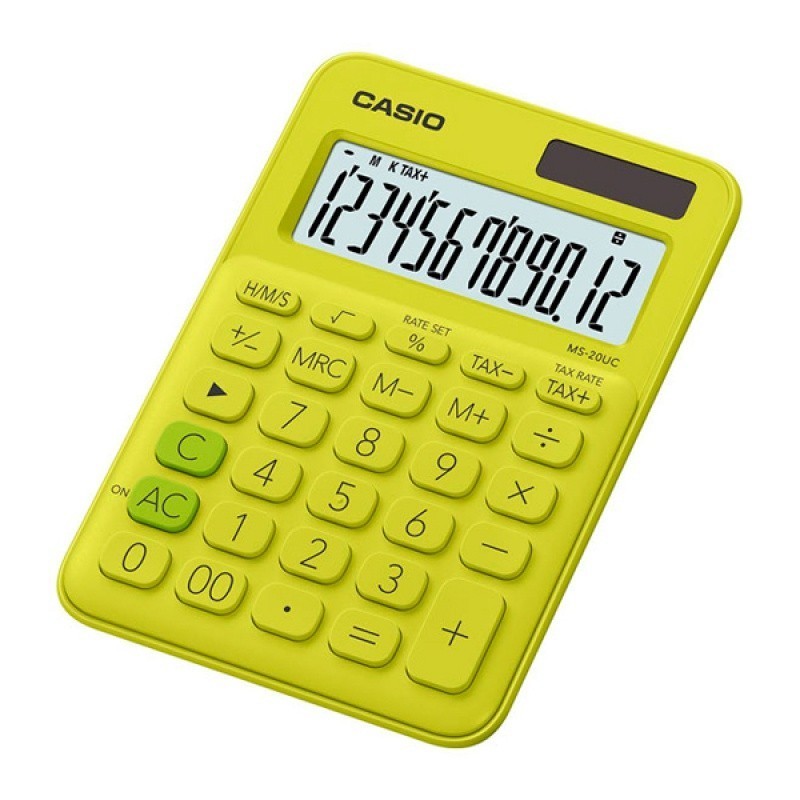 Kalkulator biurowy CASIO MS-20UC-YG-S, 12-cyfrowy, 105x149,5mm, limonkowy