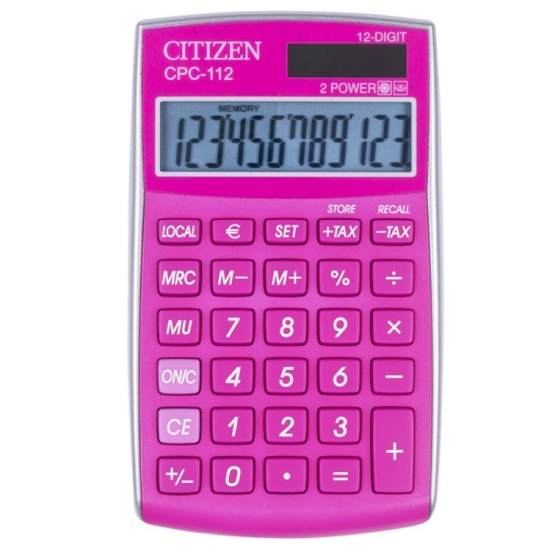 Kalkulator biurowy CITIZEN CPC-112 PKWB, 12-cyfrowy, 120x72mm, różowy