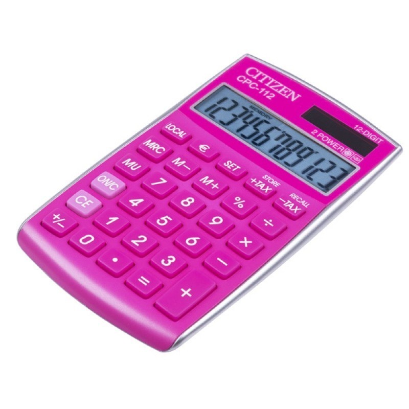 Kalkulator biurowy CITIZEN CPC-112 PKWB, 12-cyfrowy, 120x72mm, różowy