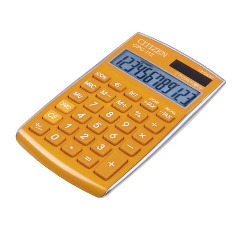 Kalkulator biurowy CITIZEN CPC-112 ORWB, 12-cyfrowy, 120x72mm, pomarańczowy
