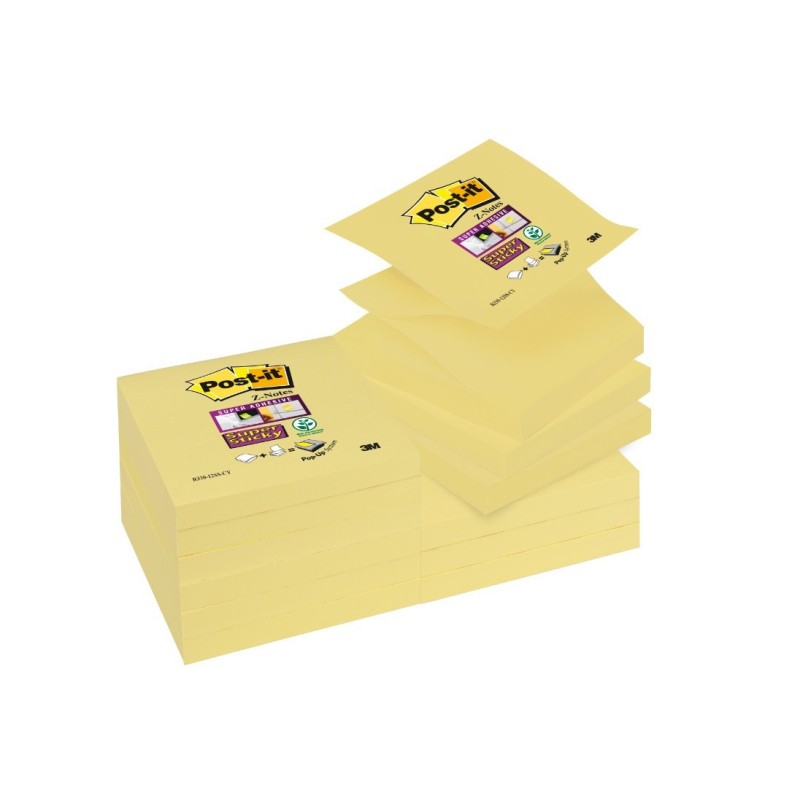 Bloczki samoprzylepne R330-12SS-CY Post-it® Super sticky Z-Notes, żółte, 12 sztuk po 90 kartek, 76x76mm