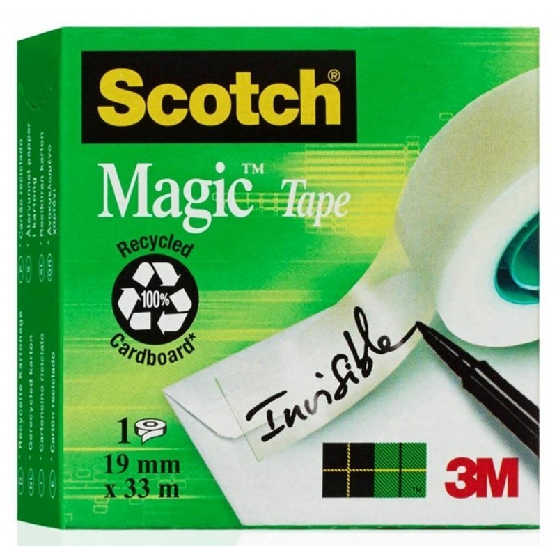 Taśma biurowa SCOTCH Magic (SM3-12), matowa, z dyspenserem, 19mm, 33m, 3szt., podajnik C-38 czarny GRATIS