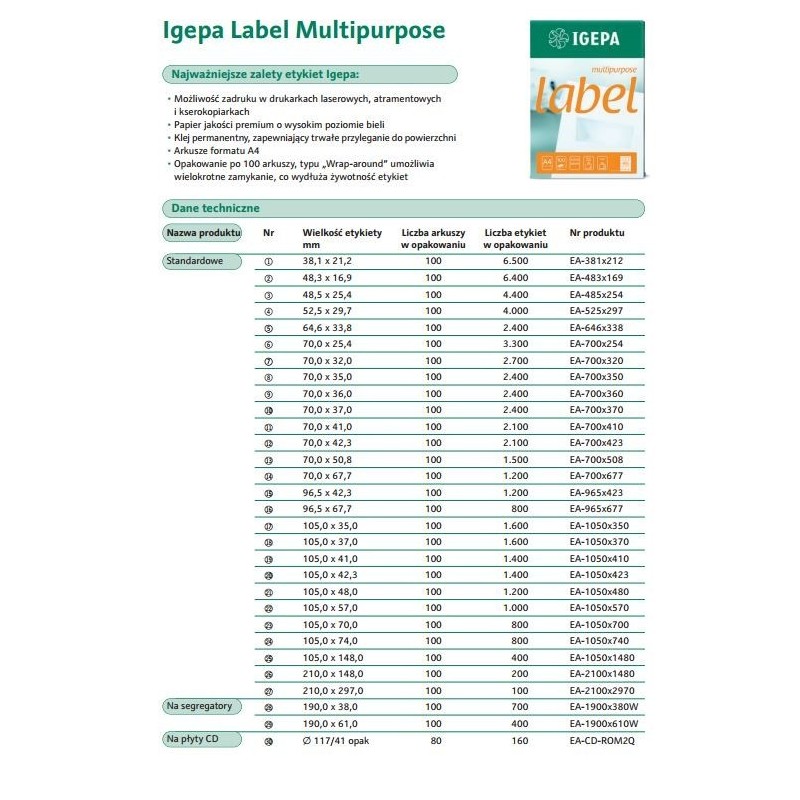 Etykieta samoprzylepna 48,5X25,4 IGEPA