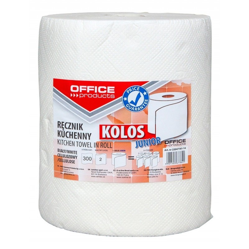 Ręczniki w roli celulozowe OFFICE PRODUCTS Kolos Junior, 2-warstwowe, 300 listków, 60m, białe